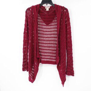 Lucky brand cardigan women's small La Playa long sleeve hooded tropical berry